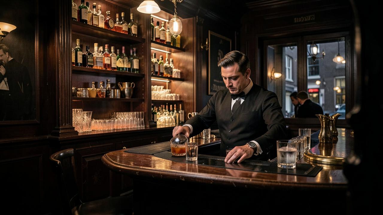Barman préparant un cocktail dans un bar caché d'Amsterdam