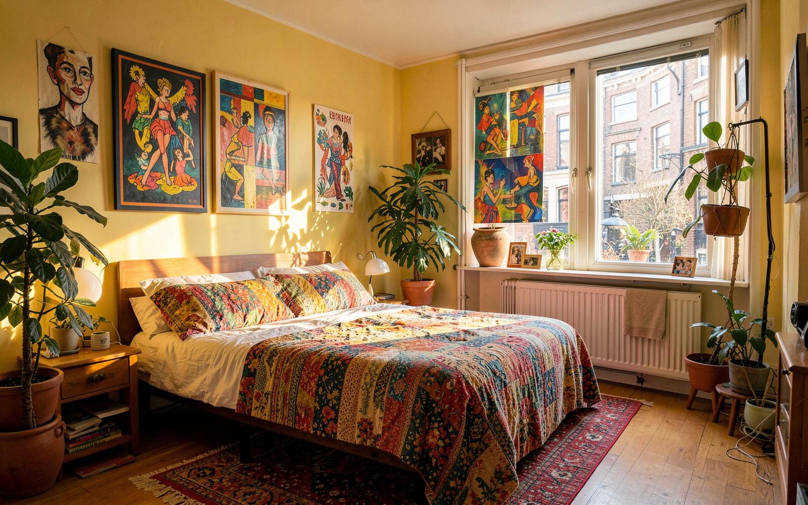 Chambre colorée d'un appartement d'artiste à De Pijp, Amsterdam