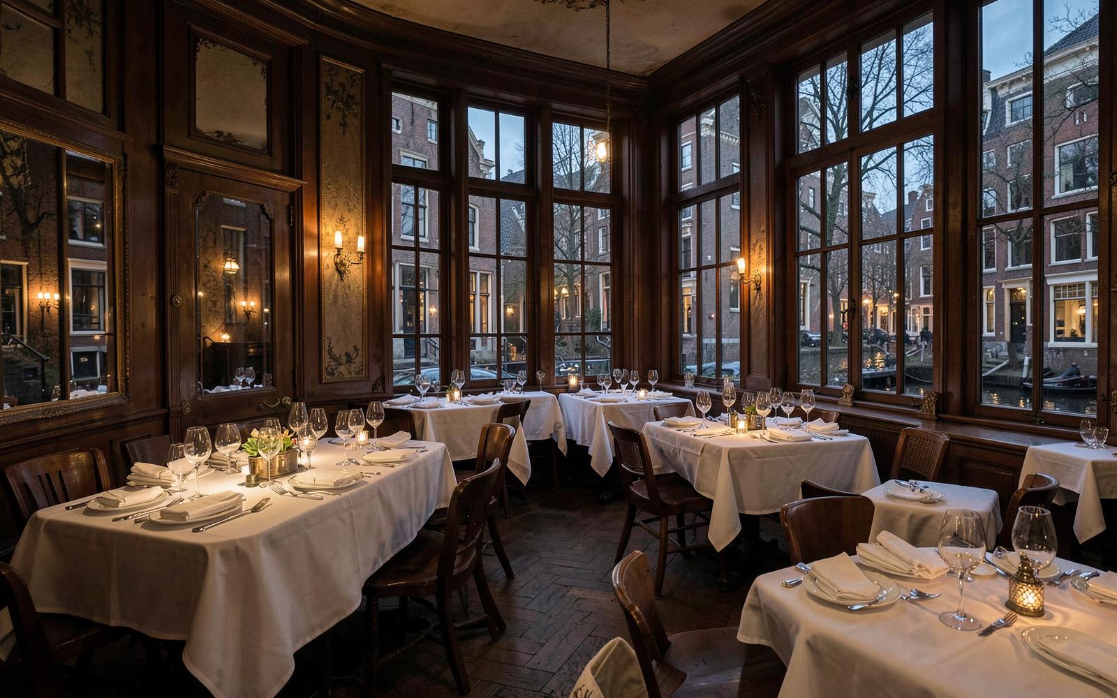 Salle de restaurant intime dans une maison de canal du Jordaan à Amsterdam