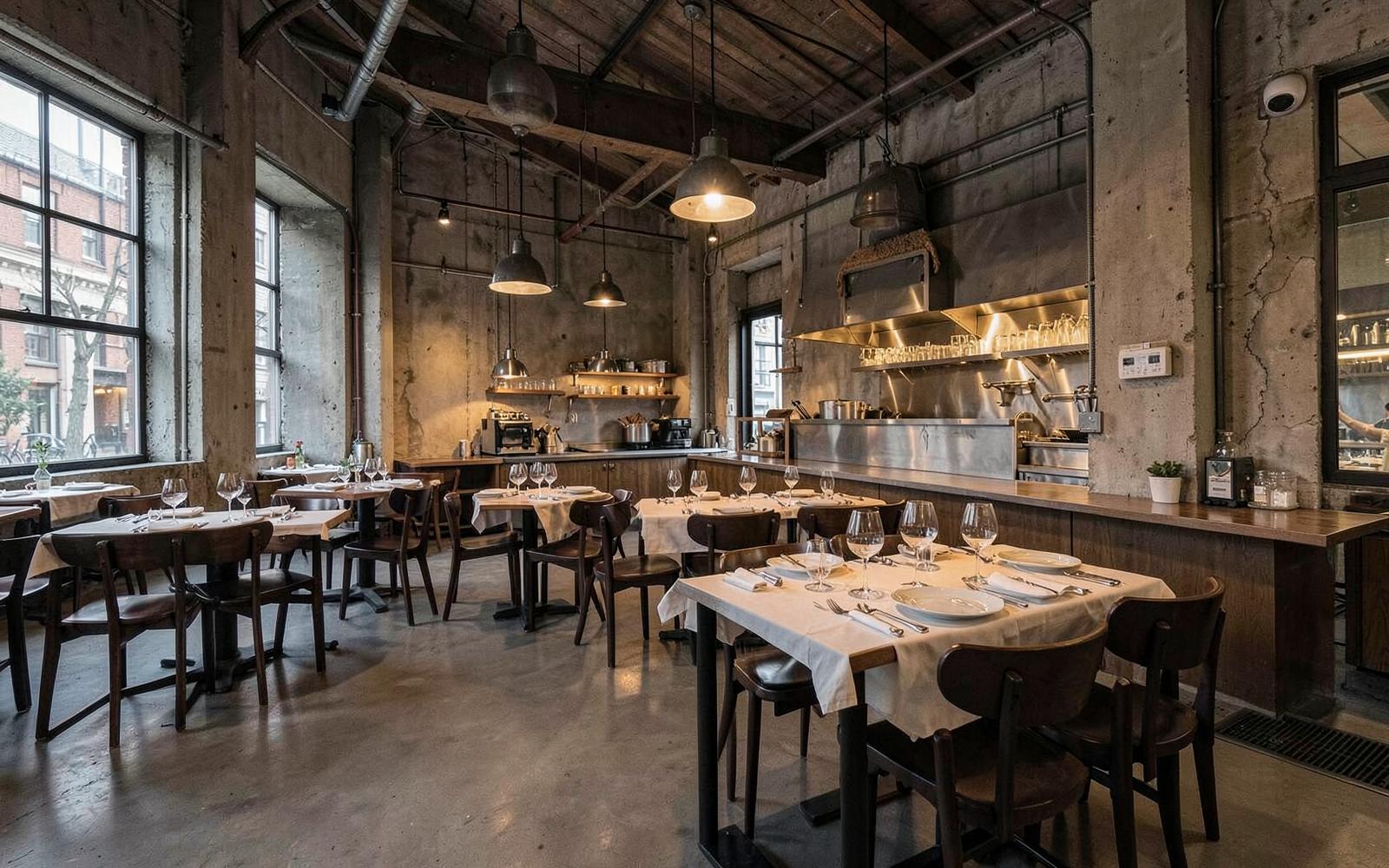 Restaurant contemporain dans un ancien hangar industriel d'Amsterdam-Noord