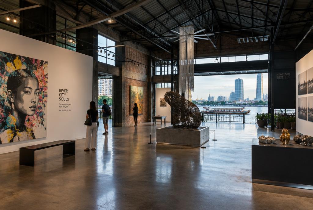 Galerie d'art contemporain dans un bâtiment en bord de fleuve