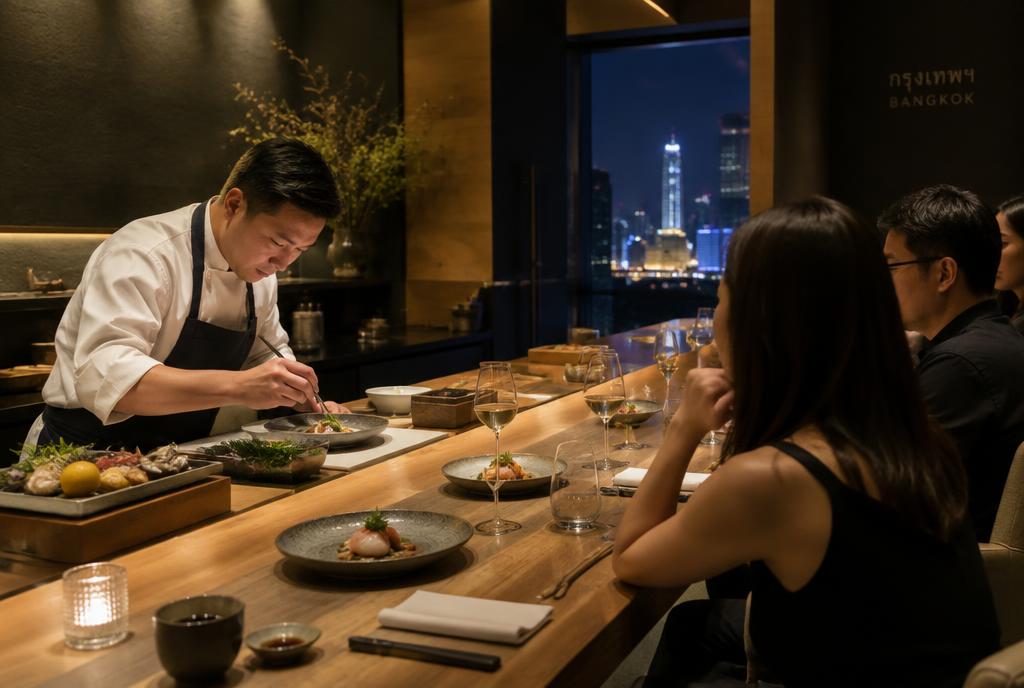Comptoir de chef dans un restaurant contemporain de Bangkok