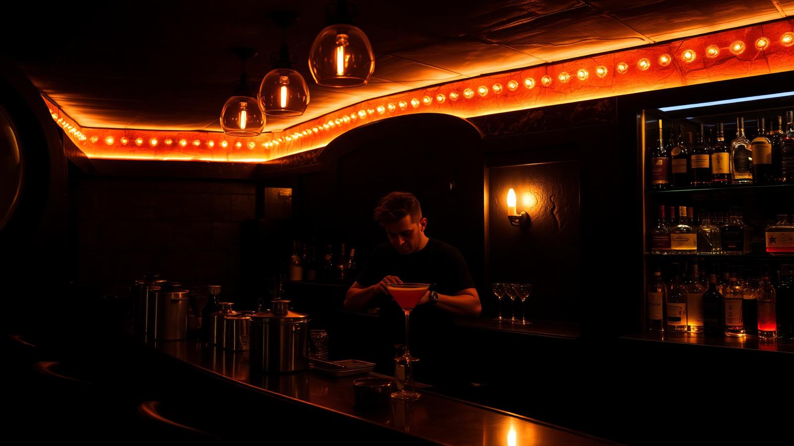 Barman préparant un cocktail dans un bar caché de Barcelone