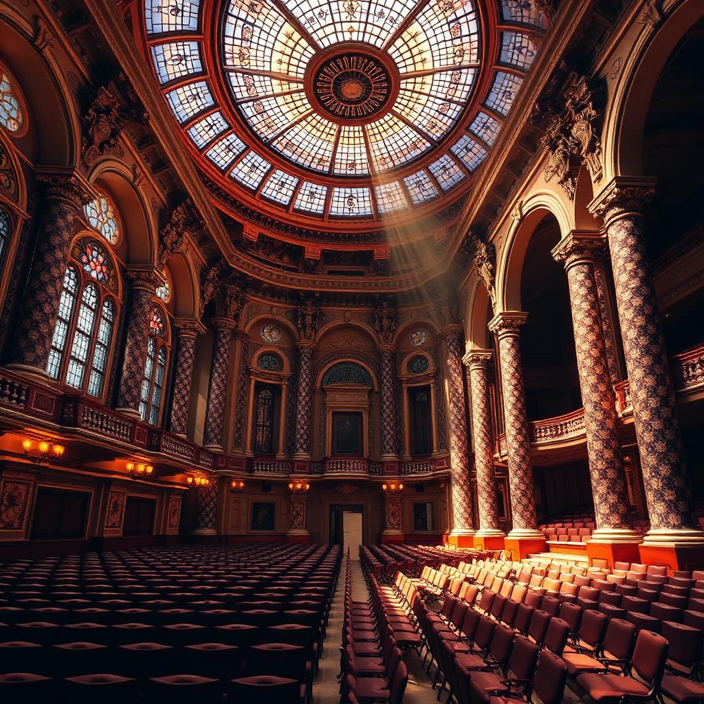 Salle de concert modernista de Barcelone avec verrière de vitrail