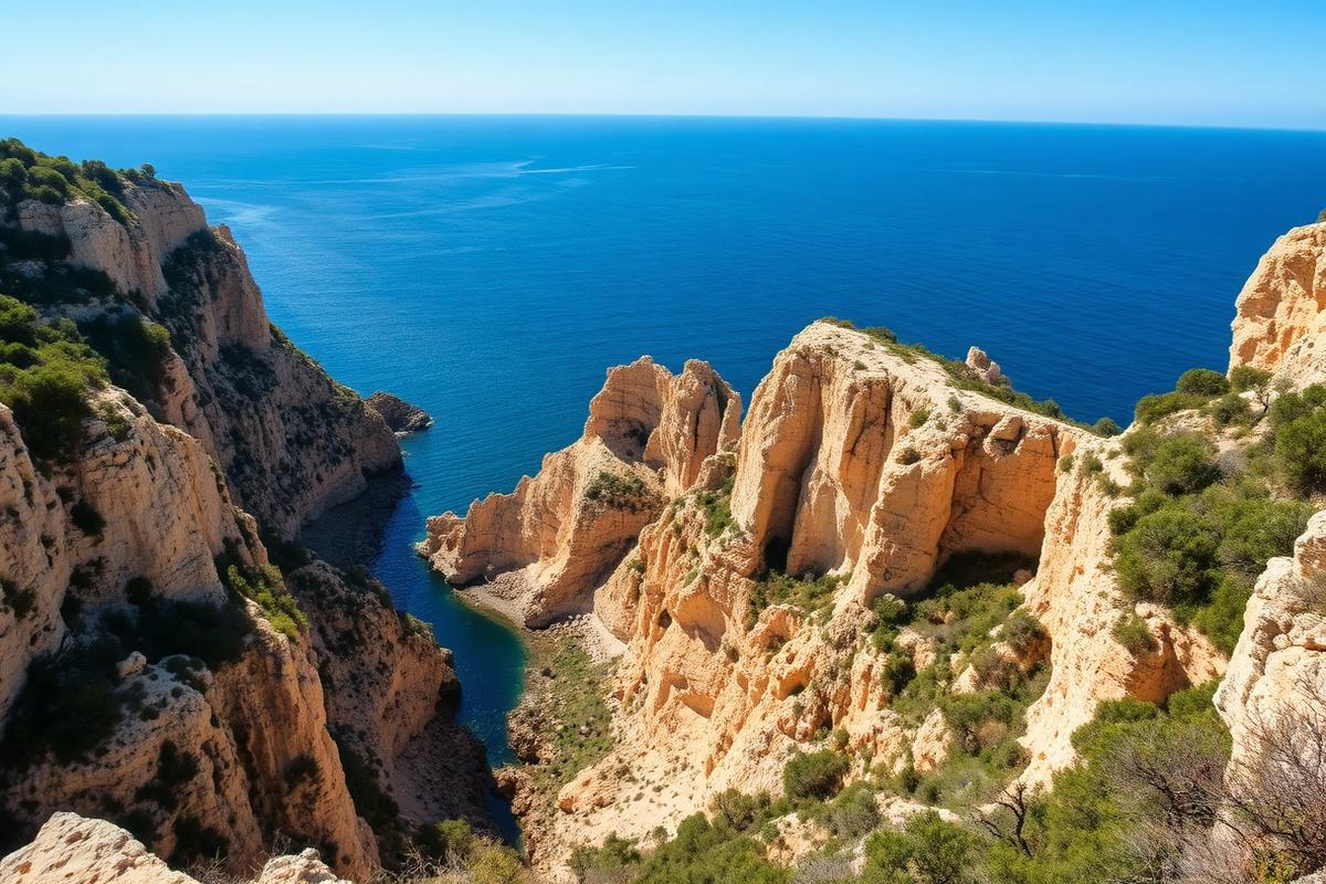 Falaises calcaires et crique turquoise du parc du Garraf près de Barcelone