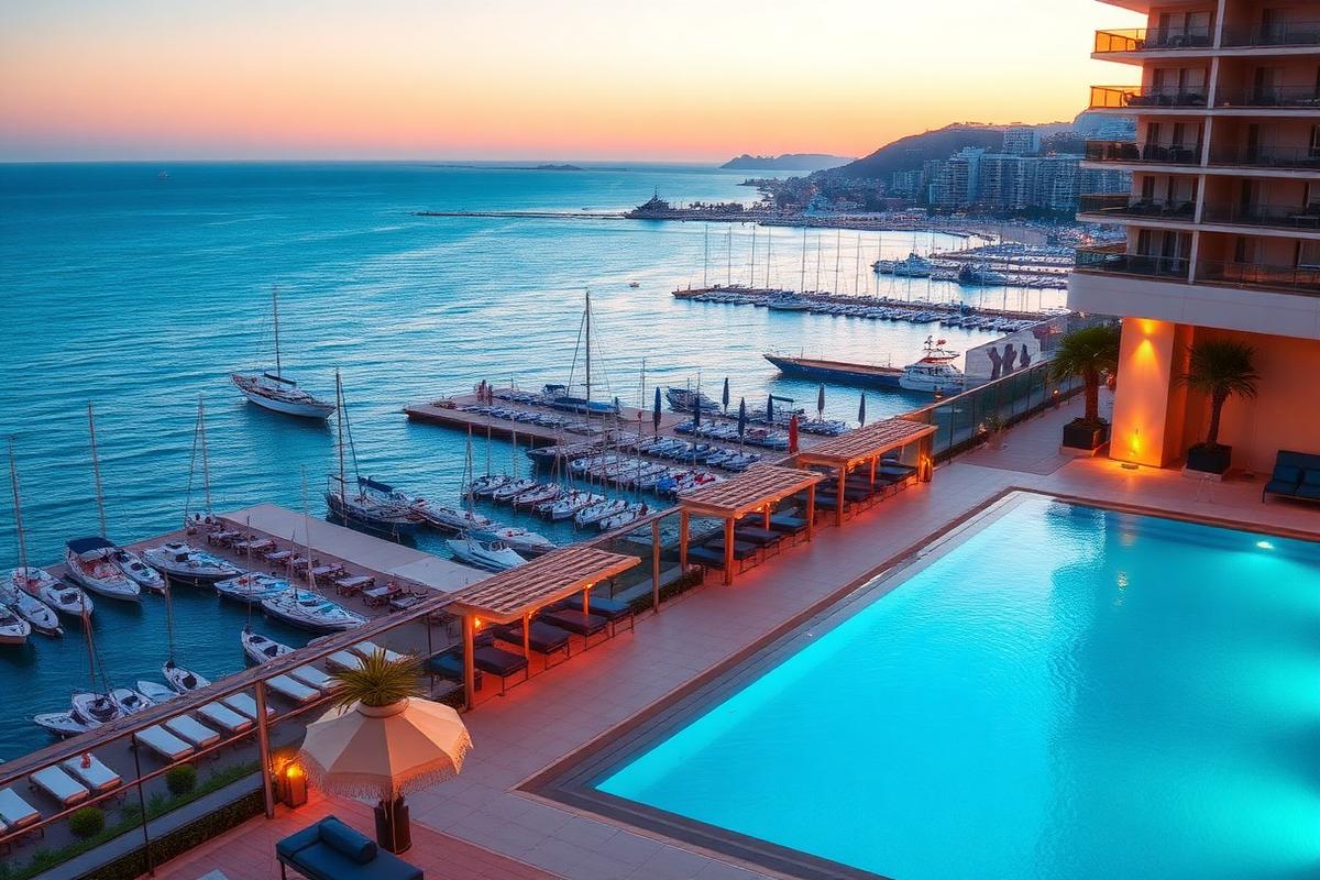 Piscine d'hôtel face à la Méditerranée au Port Olímpic de Barcelone