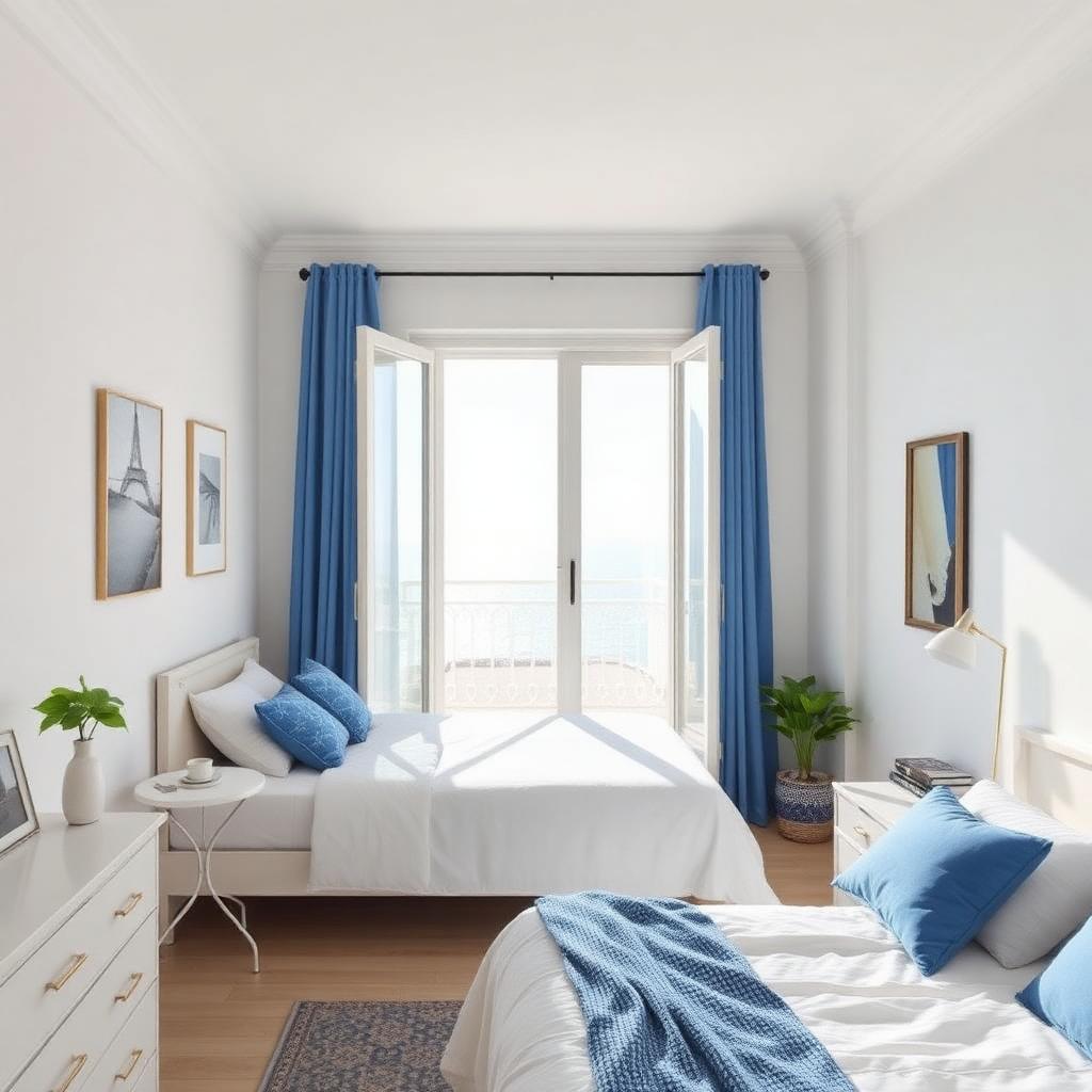 Chambre d'un appartement de la Barceloneta à Barcelone avec balcon sur la mer