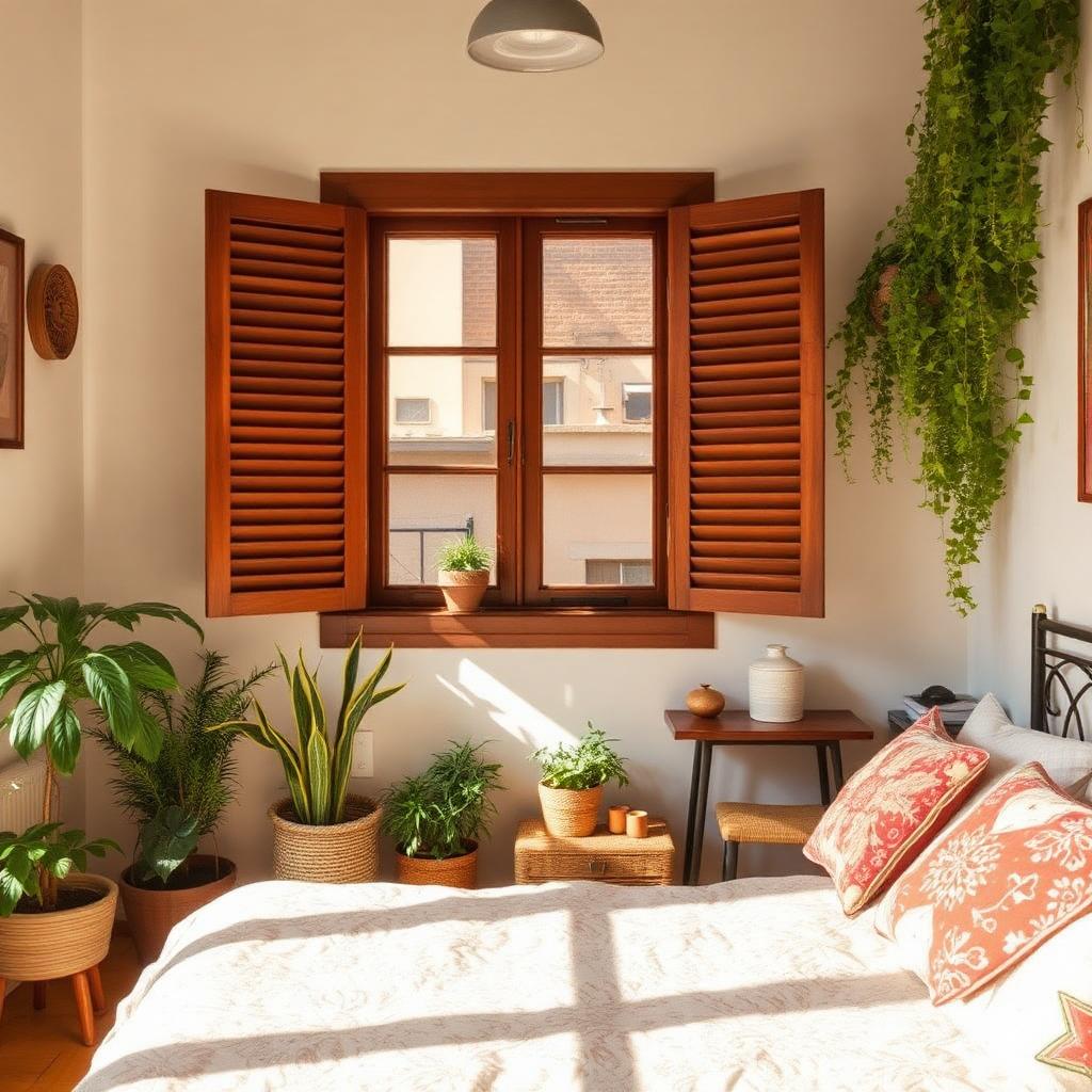 Chambre d'hôtes bohème du quartier de Gràcia à Barcelone, volets en bois