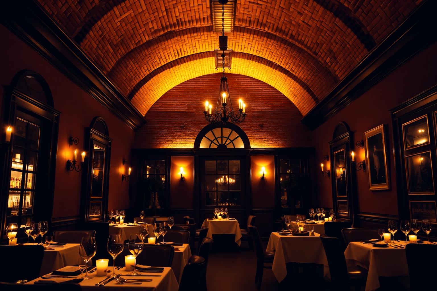 Salle de restaurant barcelonaise voûtée éclairée aux bougies