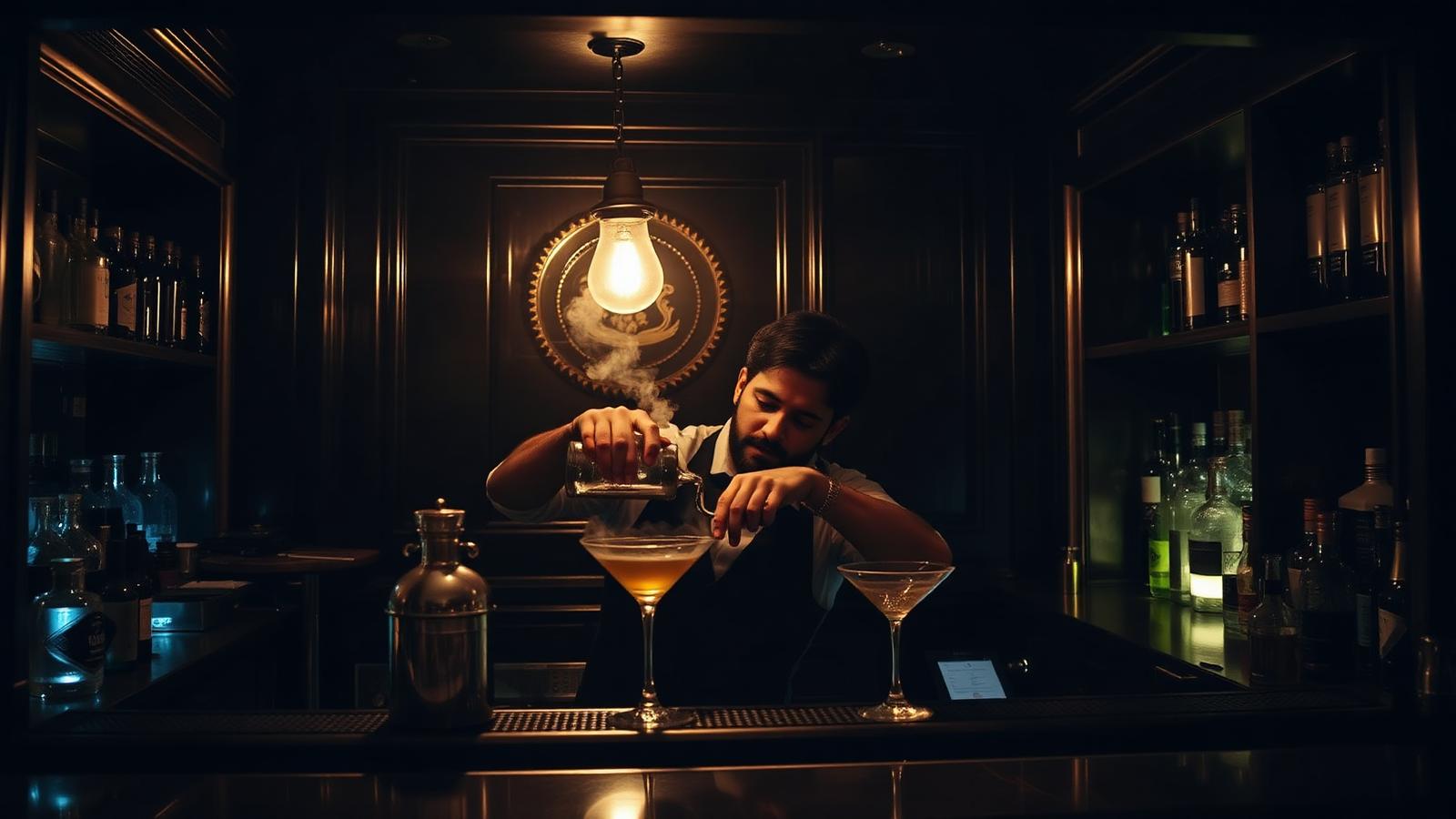 Barman préparant un cocktail dans un bar caché de Dubaï