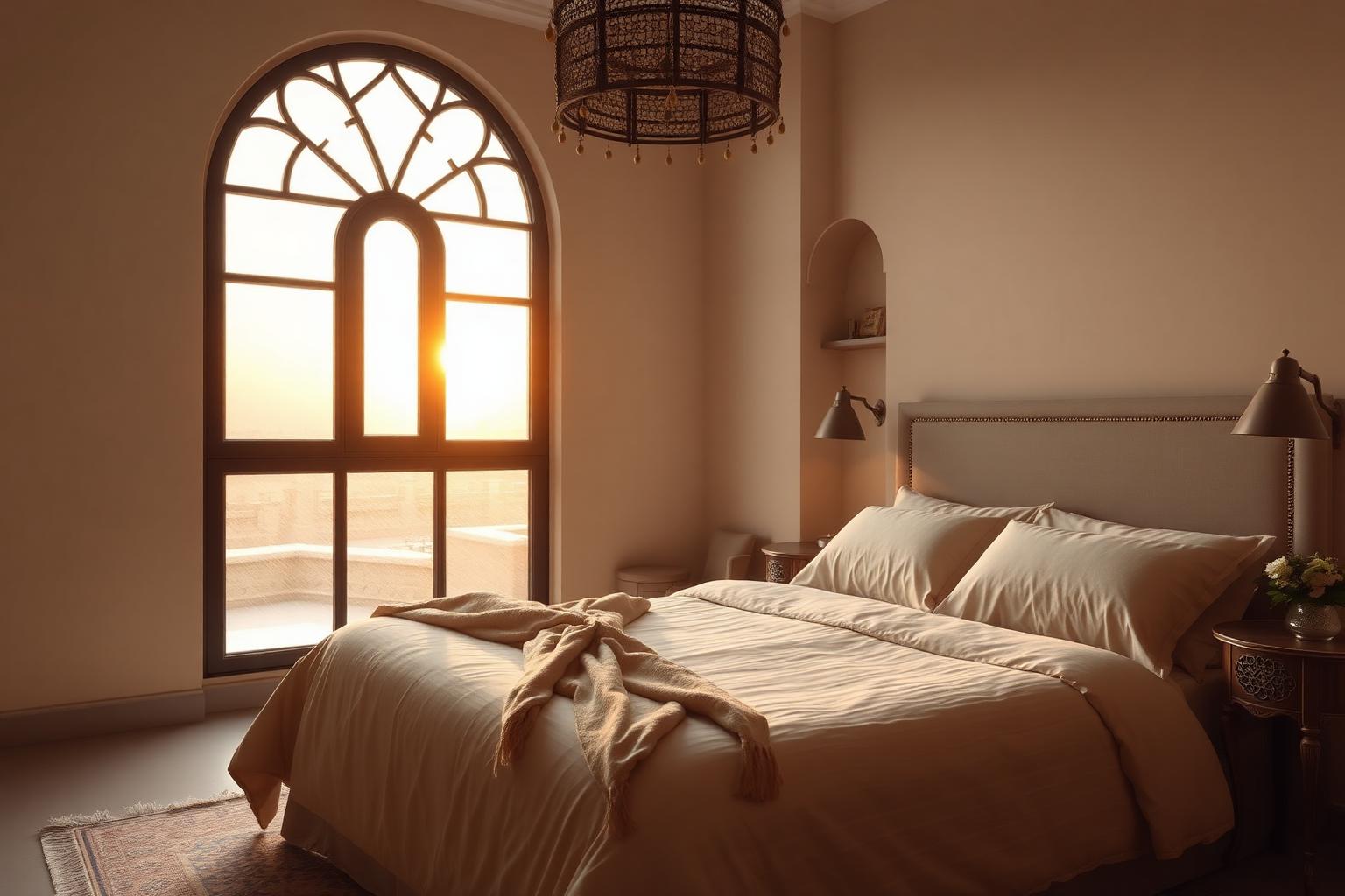 Chambre d'une maison d'hôtes de Dubaï au lever du jour