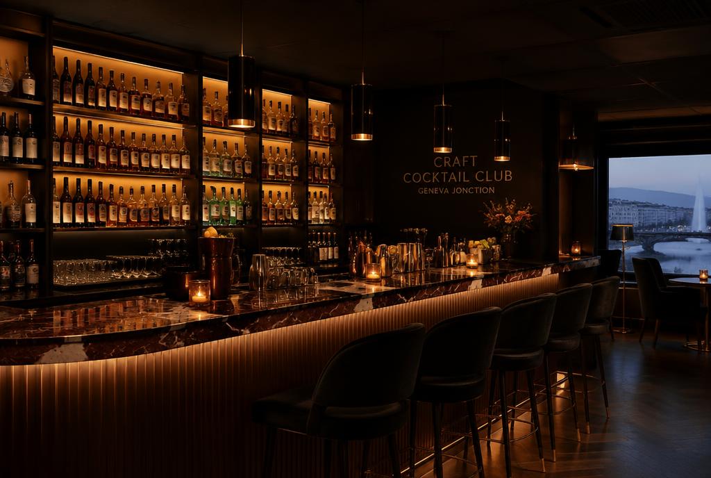 Barman préparant un cocktail dans un bar tamisé de Genève