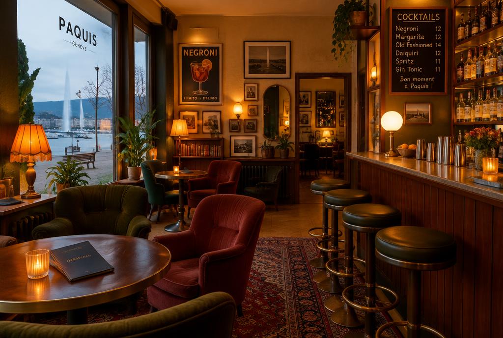 Bar à vins intimiste aux murs sombres à Genève