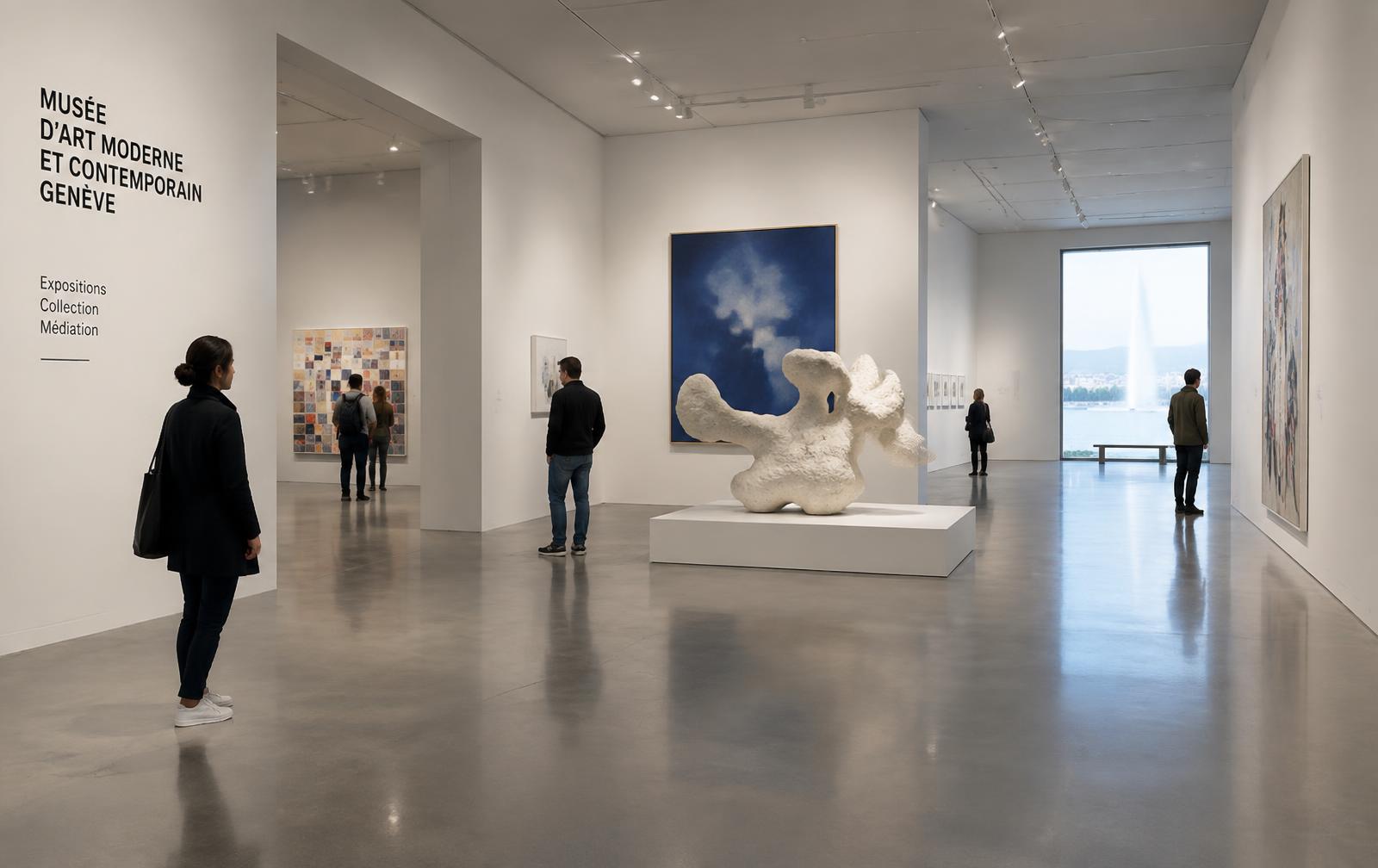 Visiteurs dans une galerie d'art contemporain à Genève