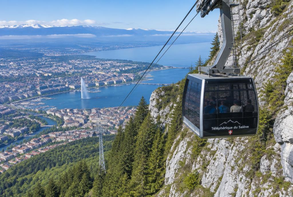 Cabine de téléphérique montant le Salève au-dessus de Genève
