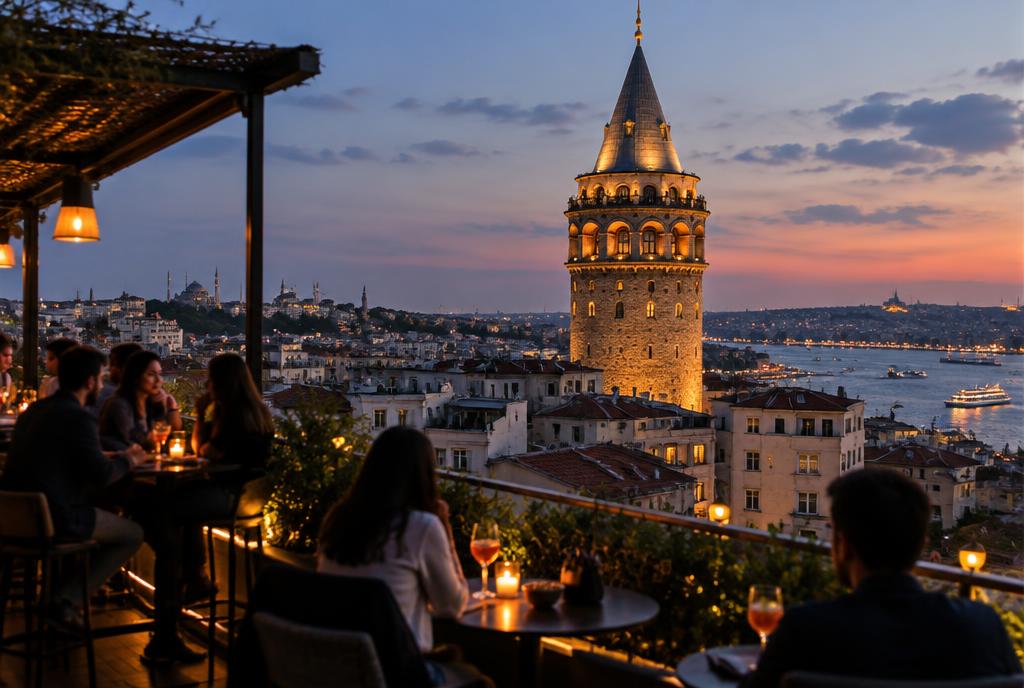 Rooftop vitré dominant les toits de Beyoğlu à Istanbul