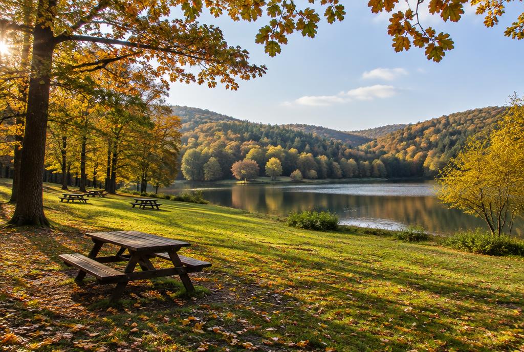Lac et prairie de pique-nique dans la forêt de Belgrade