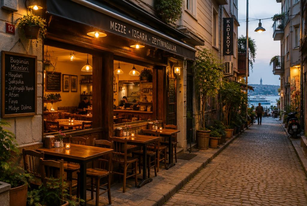 Comptoir de plats régionaux turcs dans un restaurant de Kadıköy