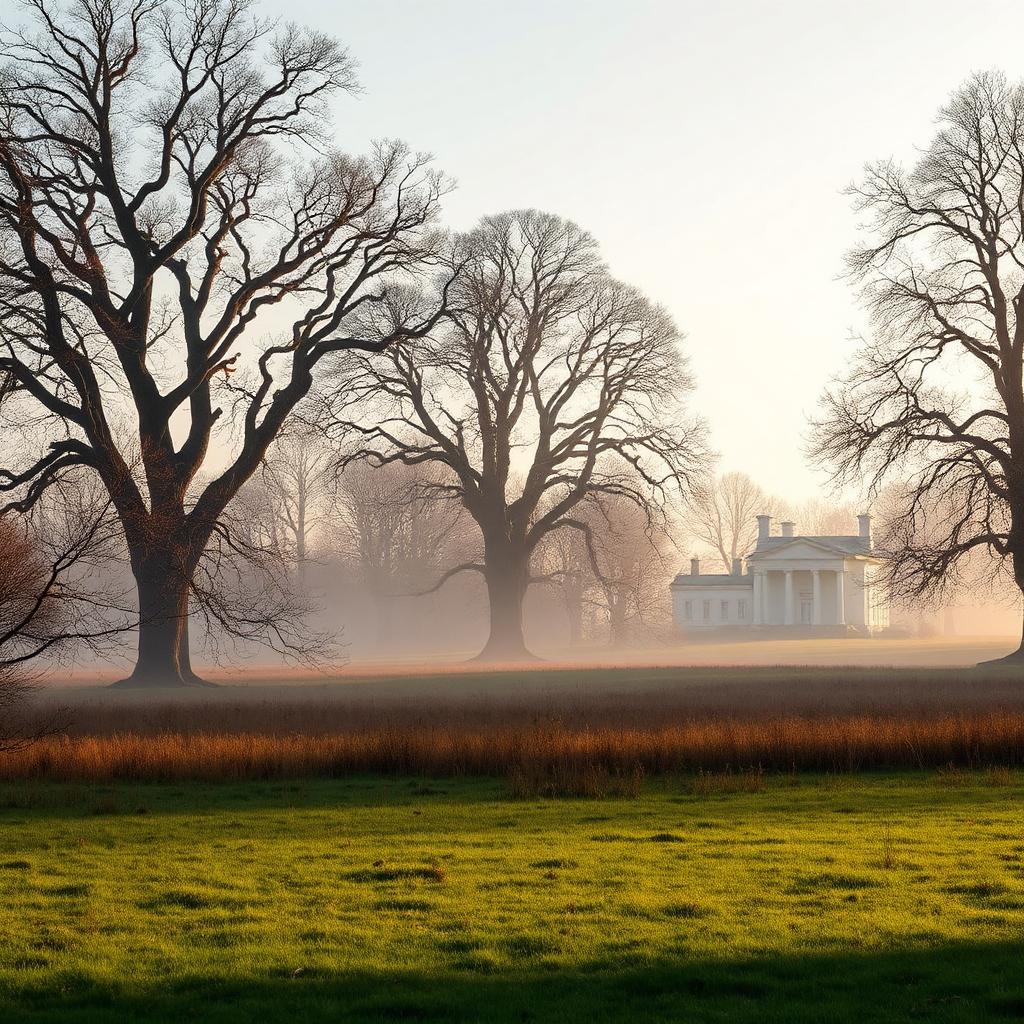 Hampstead Heath au petit matin brumeux avec Kenwood House au loin