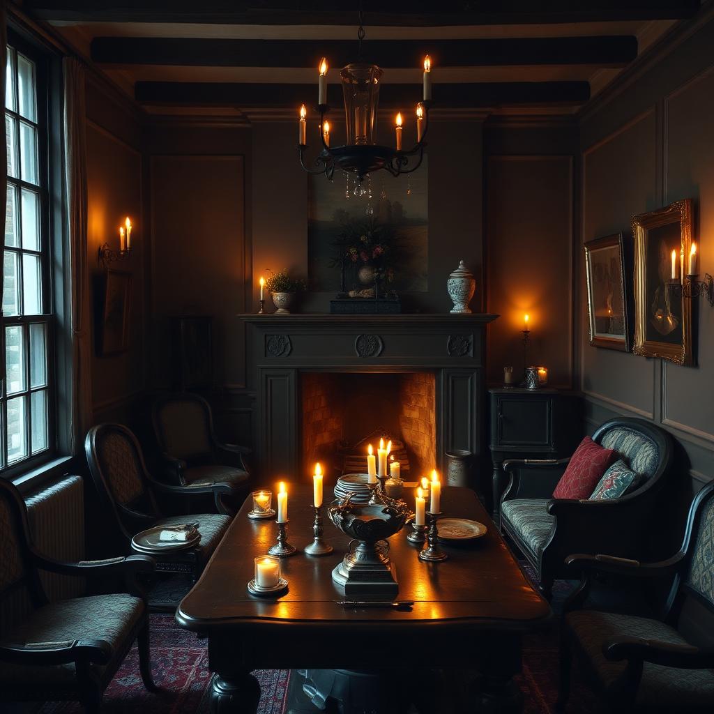 Salle à manger géorgienne éclairée aux chandelles à Spitalfields