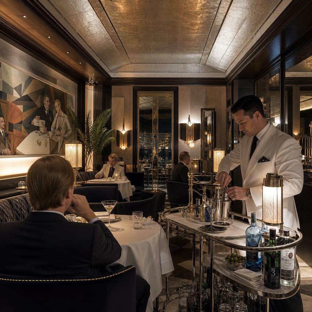 Intérieur Art Déco du Connaught Bar à Mayfair, chariot à Martini et service raffiné