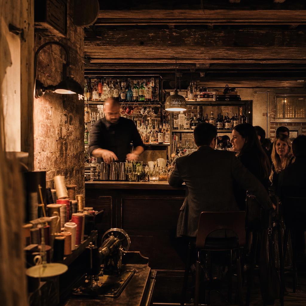 Sous-sol authentique du Discount Suit Company à Spitalfields, briques et poutres en bois