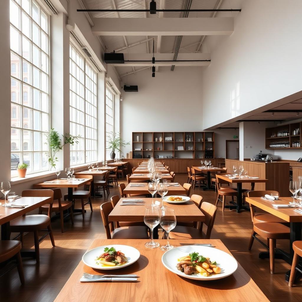 Salle lumineuse et minimaliste de Lyle's dans un entrepôt de Shoreditch