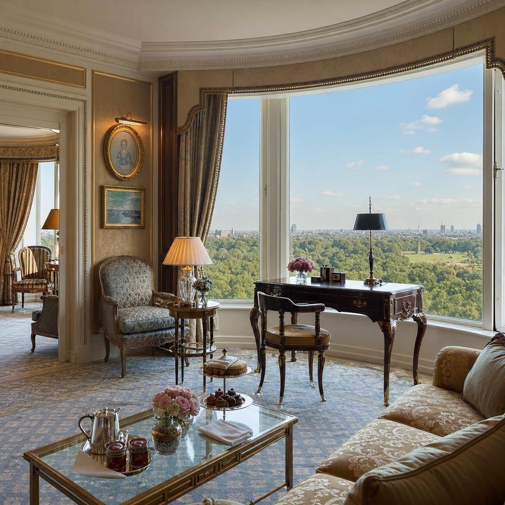 Chambre classique du Dorchester Mayfair avec baie vitrée panoramique sur Hyde Park