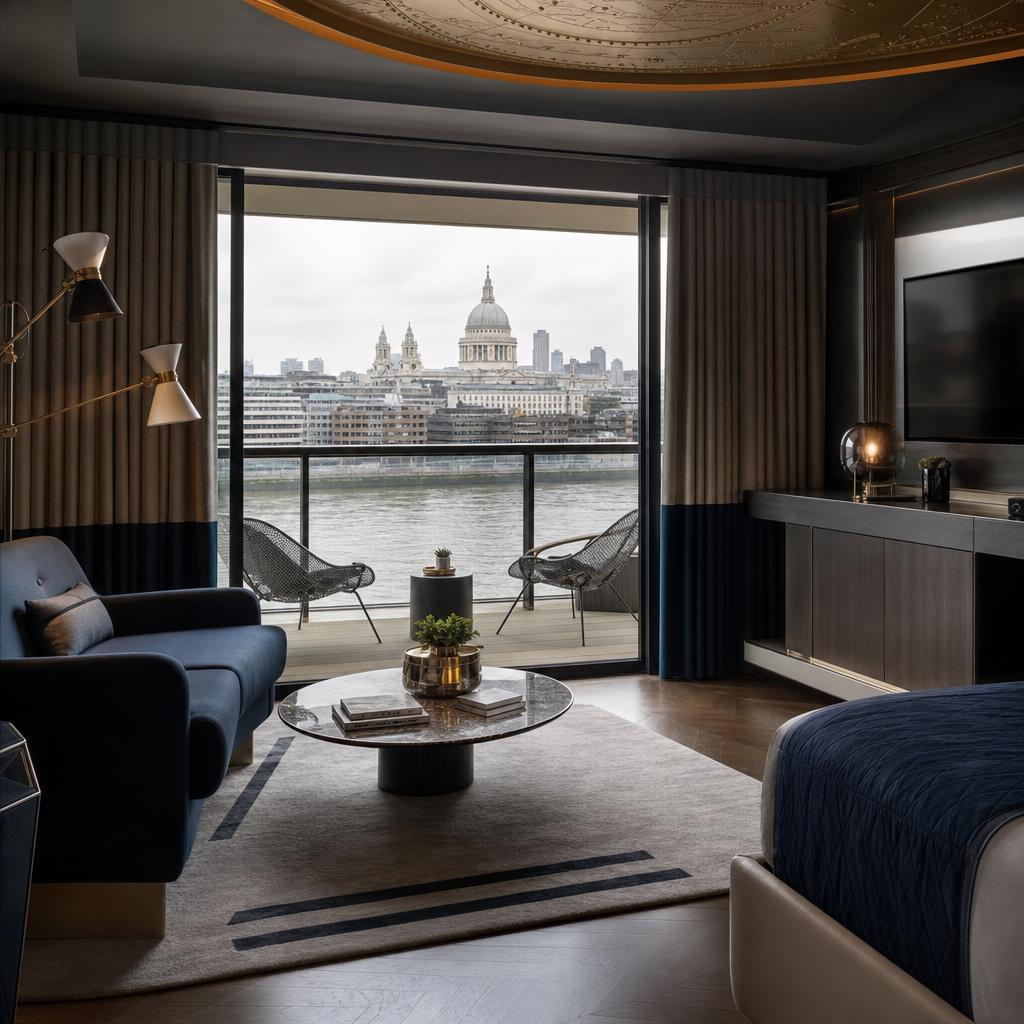 Suite River View au Sea Containers London avec balcon privé surplombant la Tamise et Saint-Paul