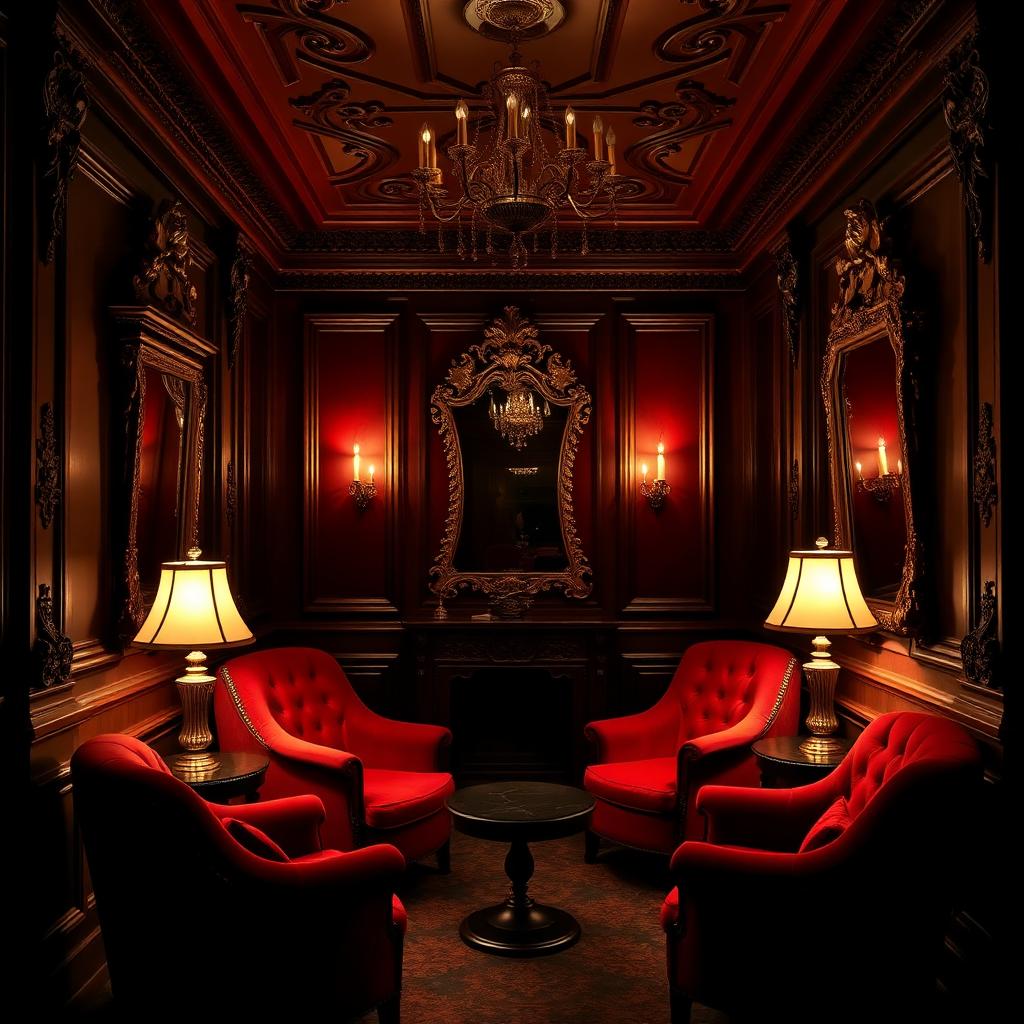 Maison Souquet, salon Belle Époque en velours rouge et boiseries