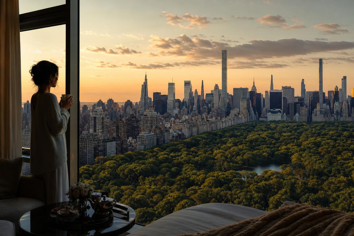 Vue panoramique élevée sur Central Park depuis une suite luxueuse à New York