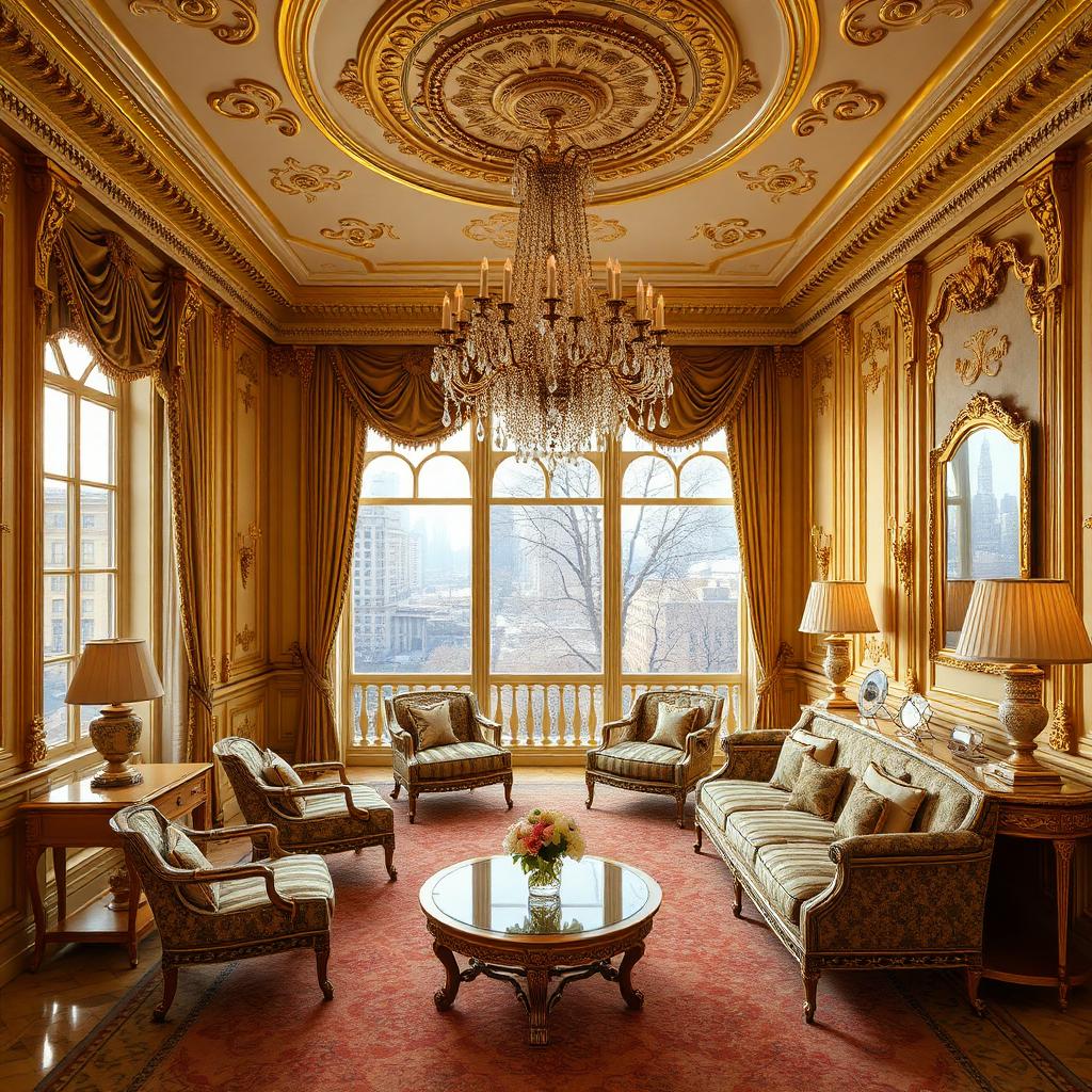 Suite dorée du Plaza avec vue sur Central Park