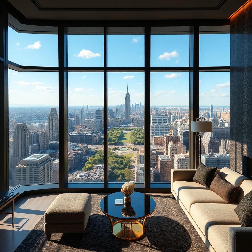 Suite contemporaine à Columbus Circle avec vue aérienne sur Central Park