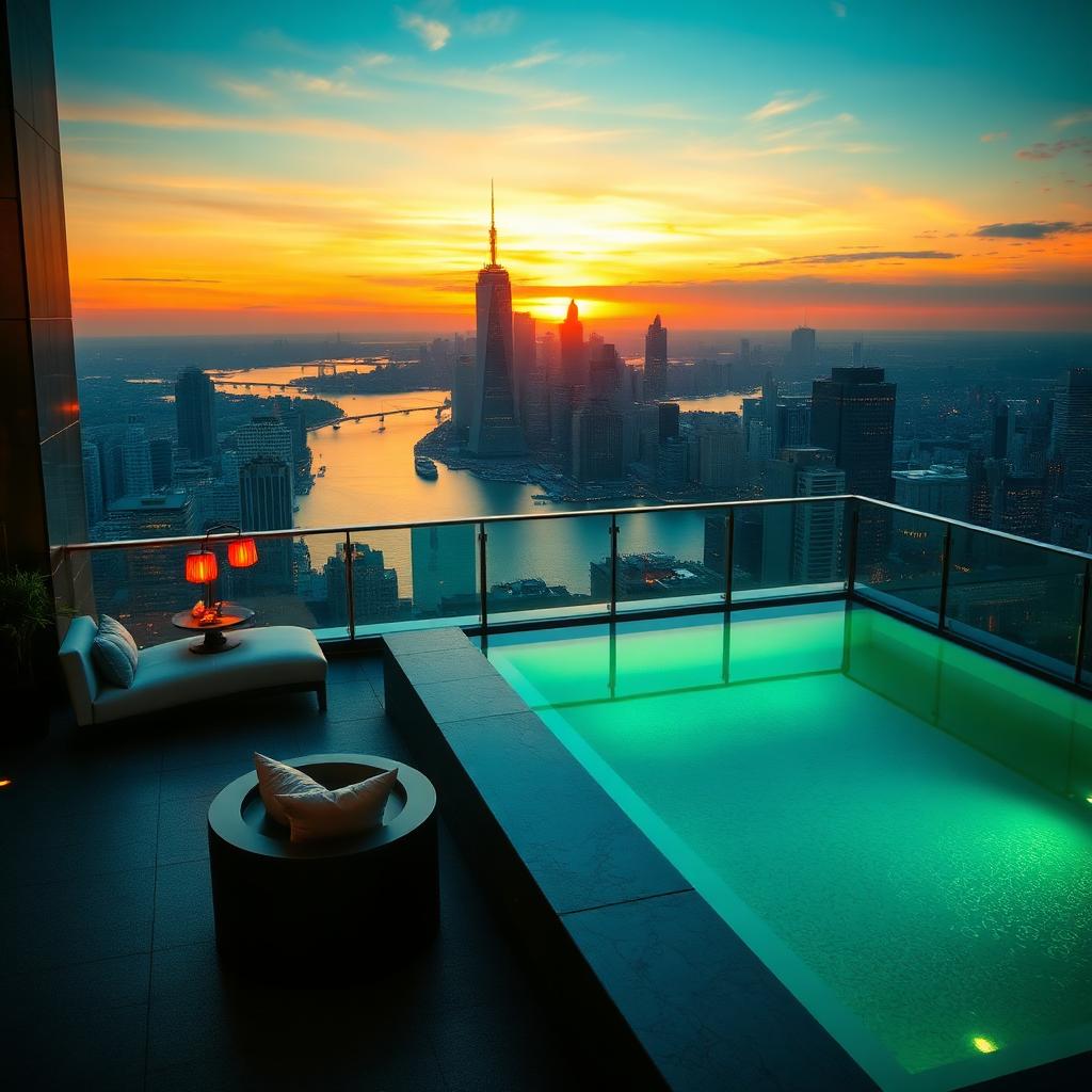 Penthouse de Tribeca avec terrasse privée, bassin et coucher de soleil sur l'Hudson