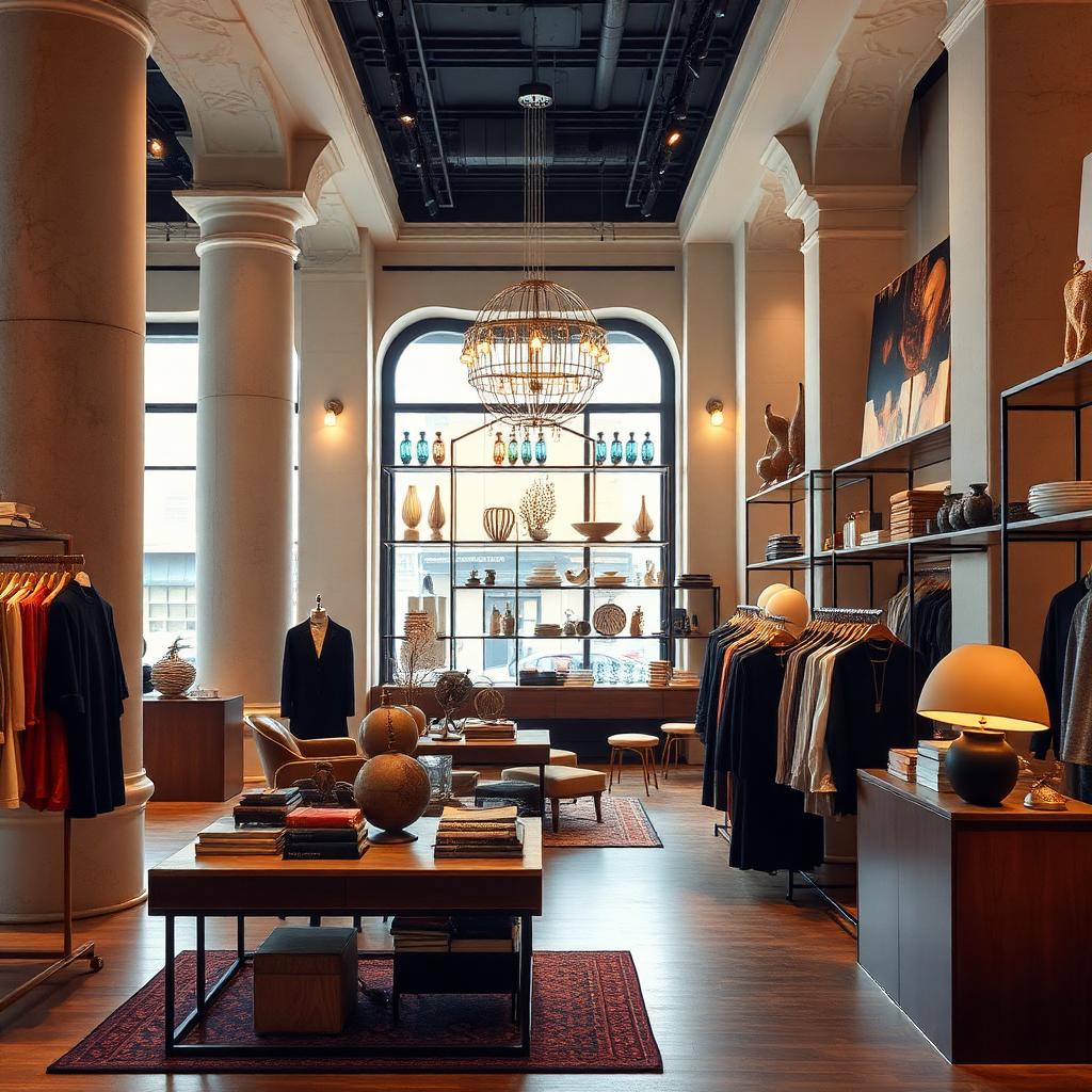 Concept store de design à SoHo avec colonnes en fonte et objets curatés