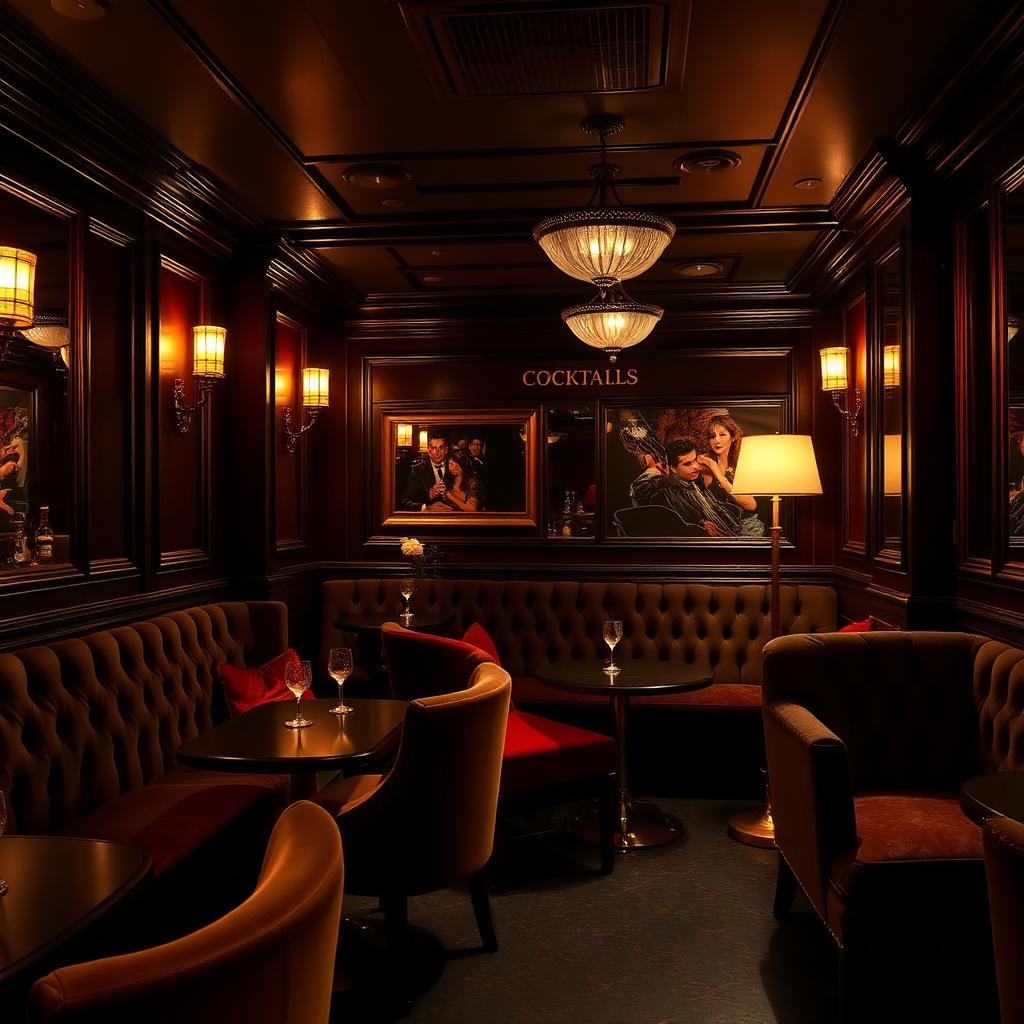 Salon confidentiel du Flatiron avec canapés de velours et lumière tamisée