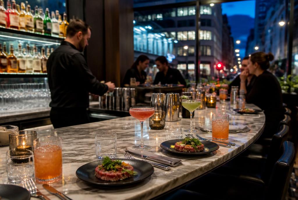 Comptoir de marbre d'un bar à cocktails de la Grande Allée à Québec