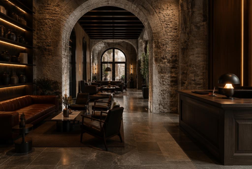 Hall design de l'Hôtel Le Germain dans un immeuble ancien de Québec
