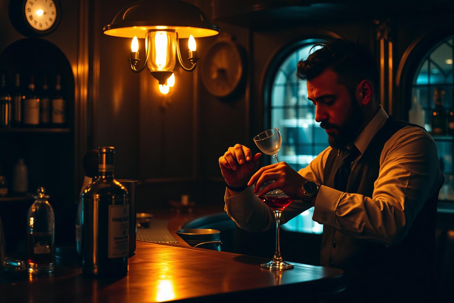 Barman préparant un cocktail dans un bar caché de Rome