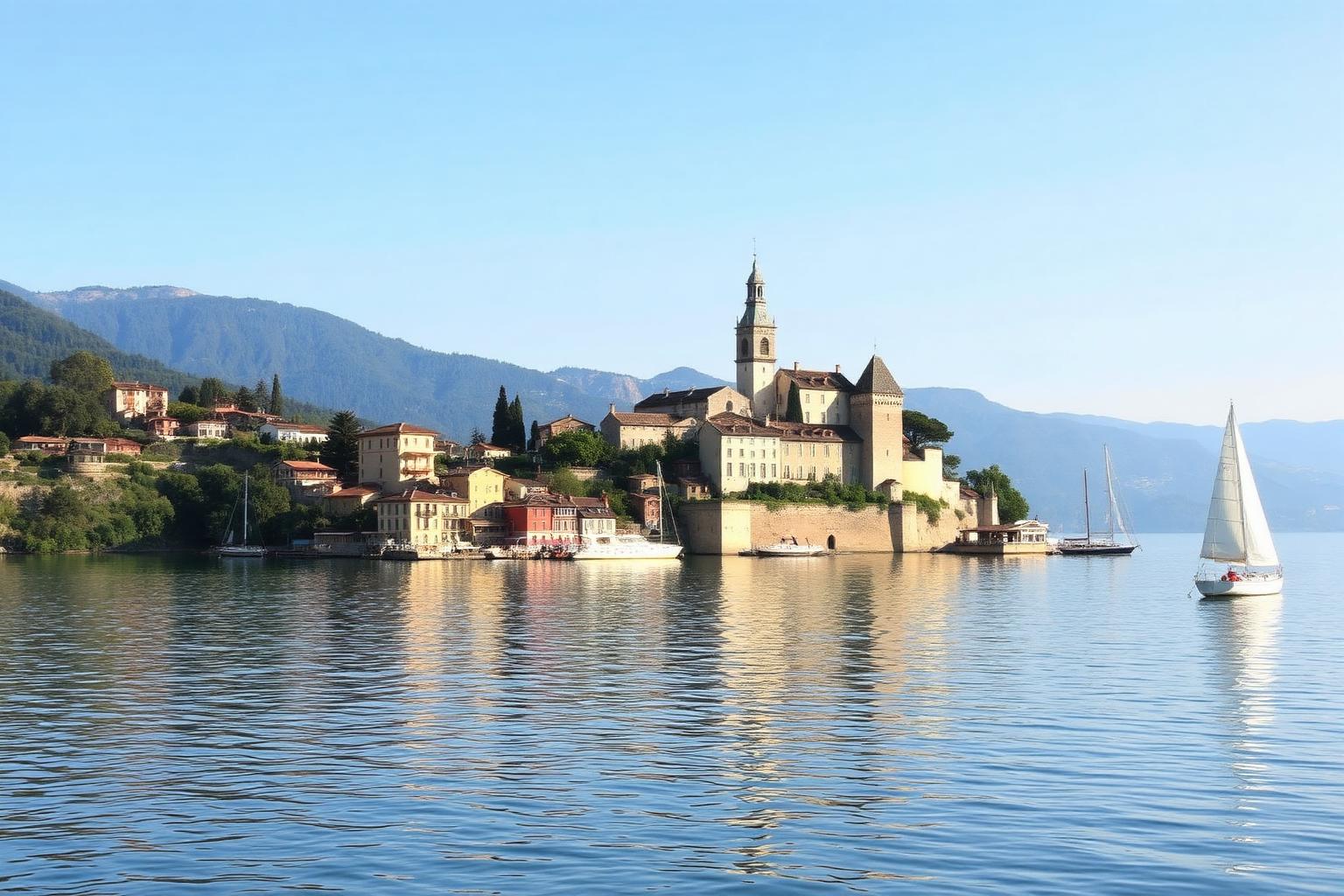 Lac de Bracciano avec son château médiéval surplombant la rive
