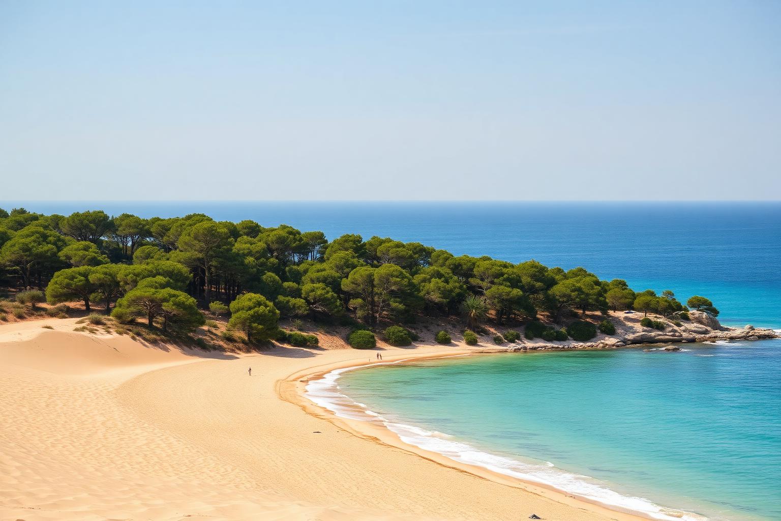 Plage de dunes bordée de pins sur le littoral du parc national du Circeo
