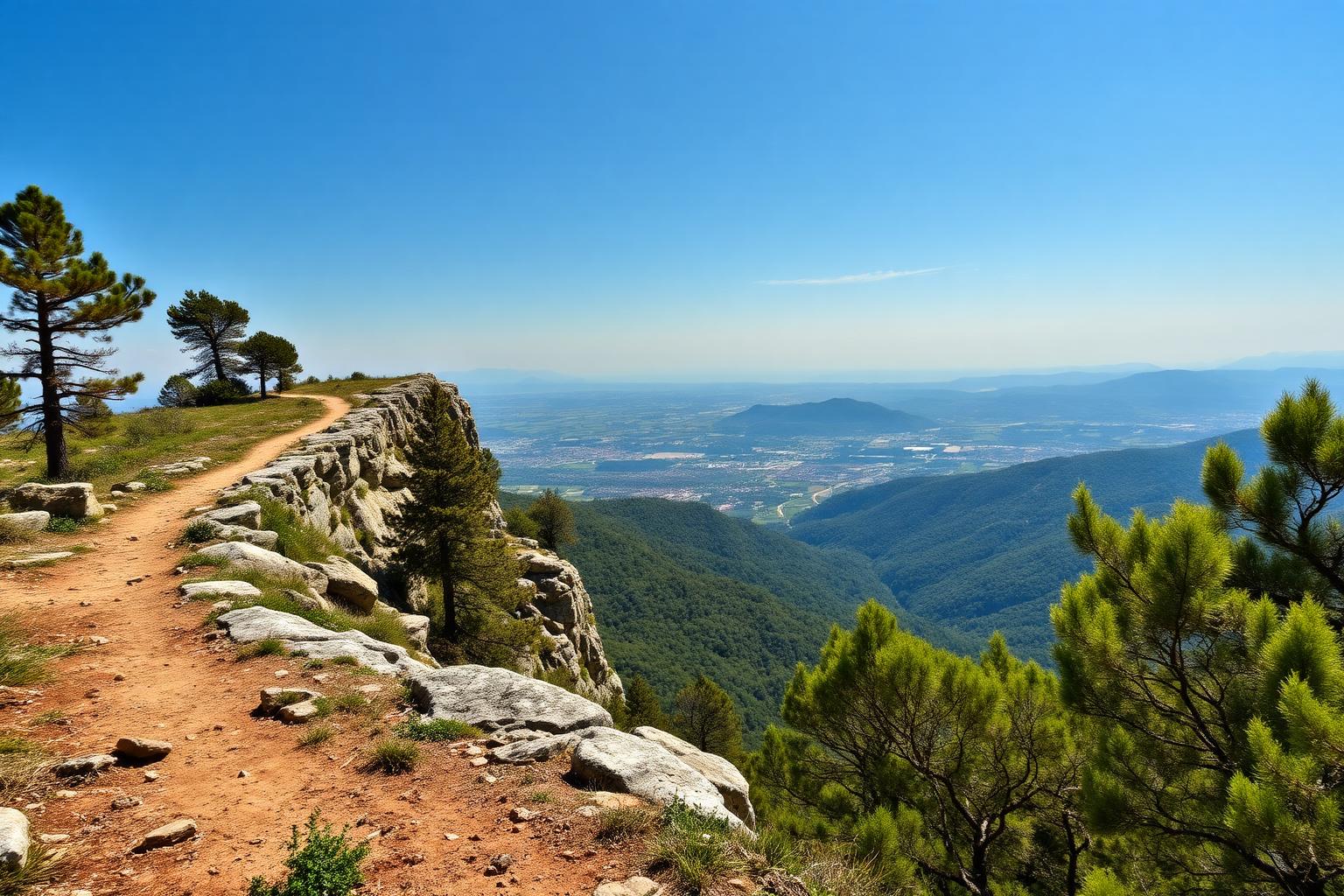 Sentier de crête du mont Soratte dominant la vallée du Tibre