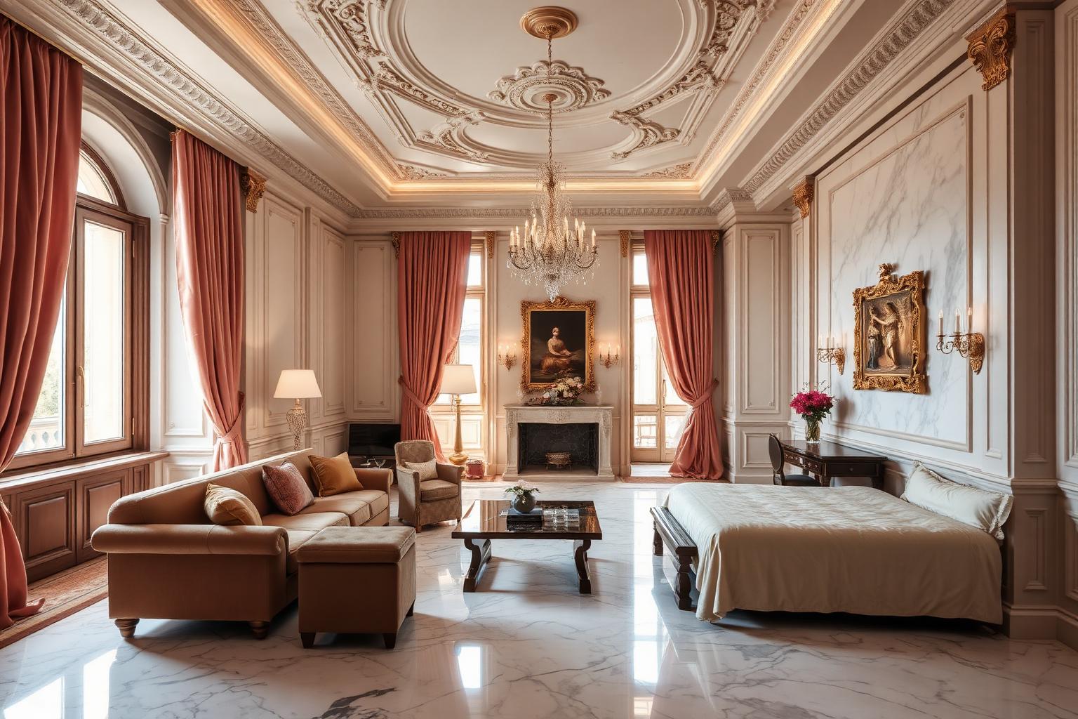 Suite d'un palace romain surplombant la place d'Espagne, marbre et soieries