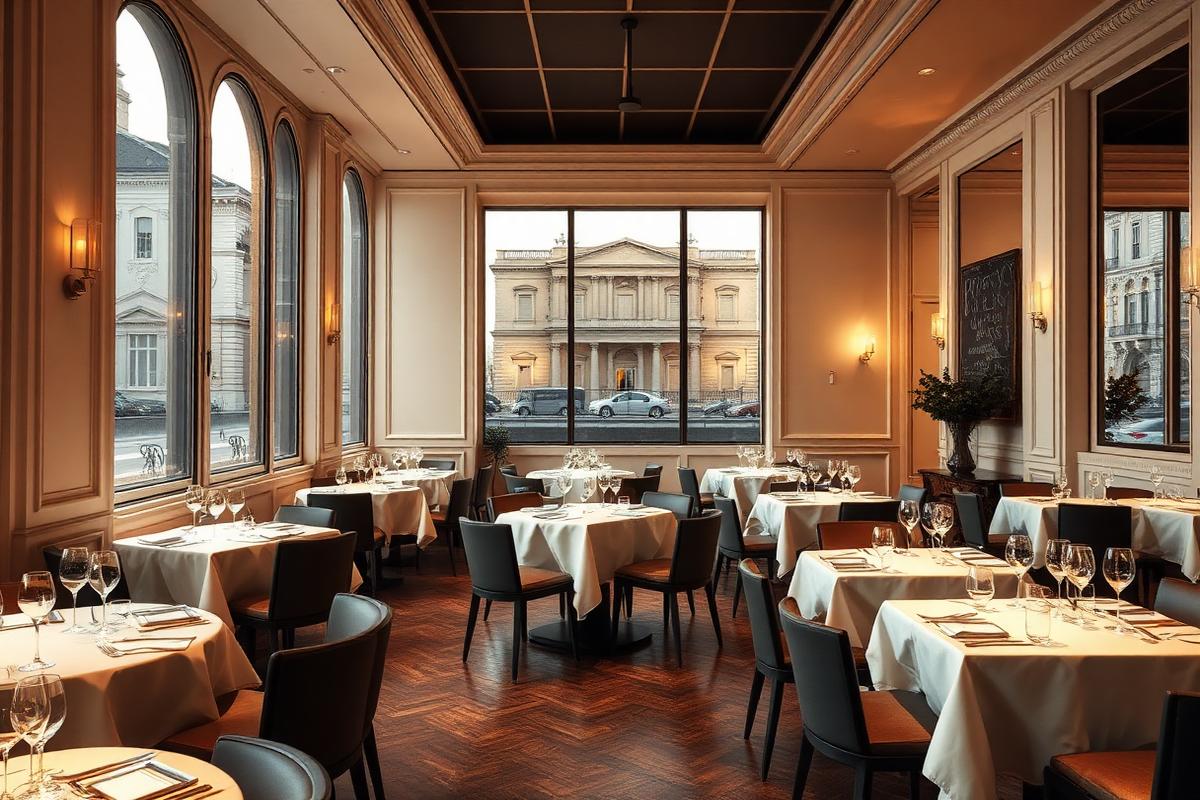 Salle raffinée d'un restaurant étoilé du centre historique de Rome