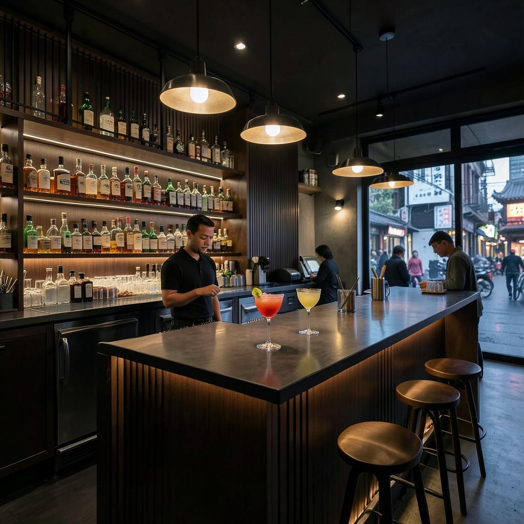 Comptoir minimaliste de Sober Company Shanghai