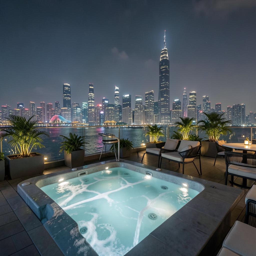 Terrasse avec bassin du VUE Bar face au Bund