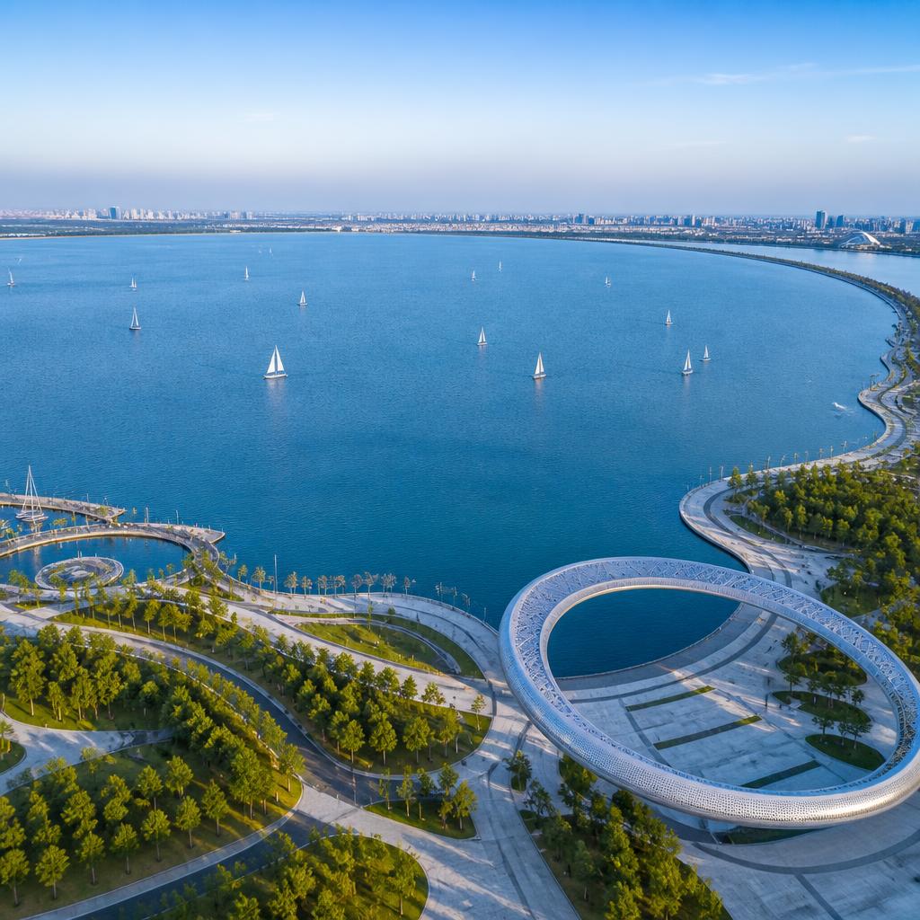 Promenade circulaire et voiliers sur Dishui Lake