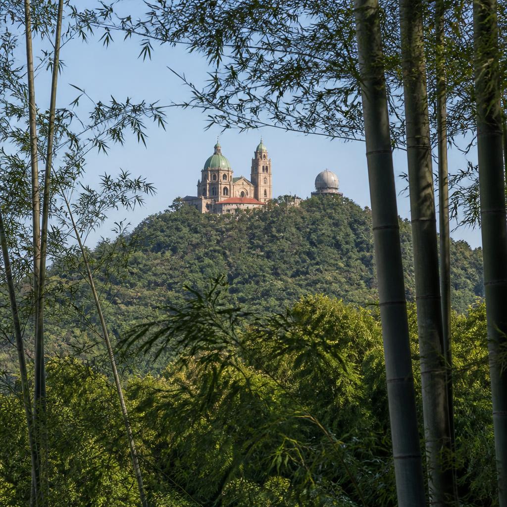Basilique et forêt de bambous sur la colline de Sheshan