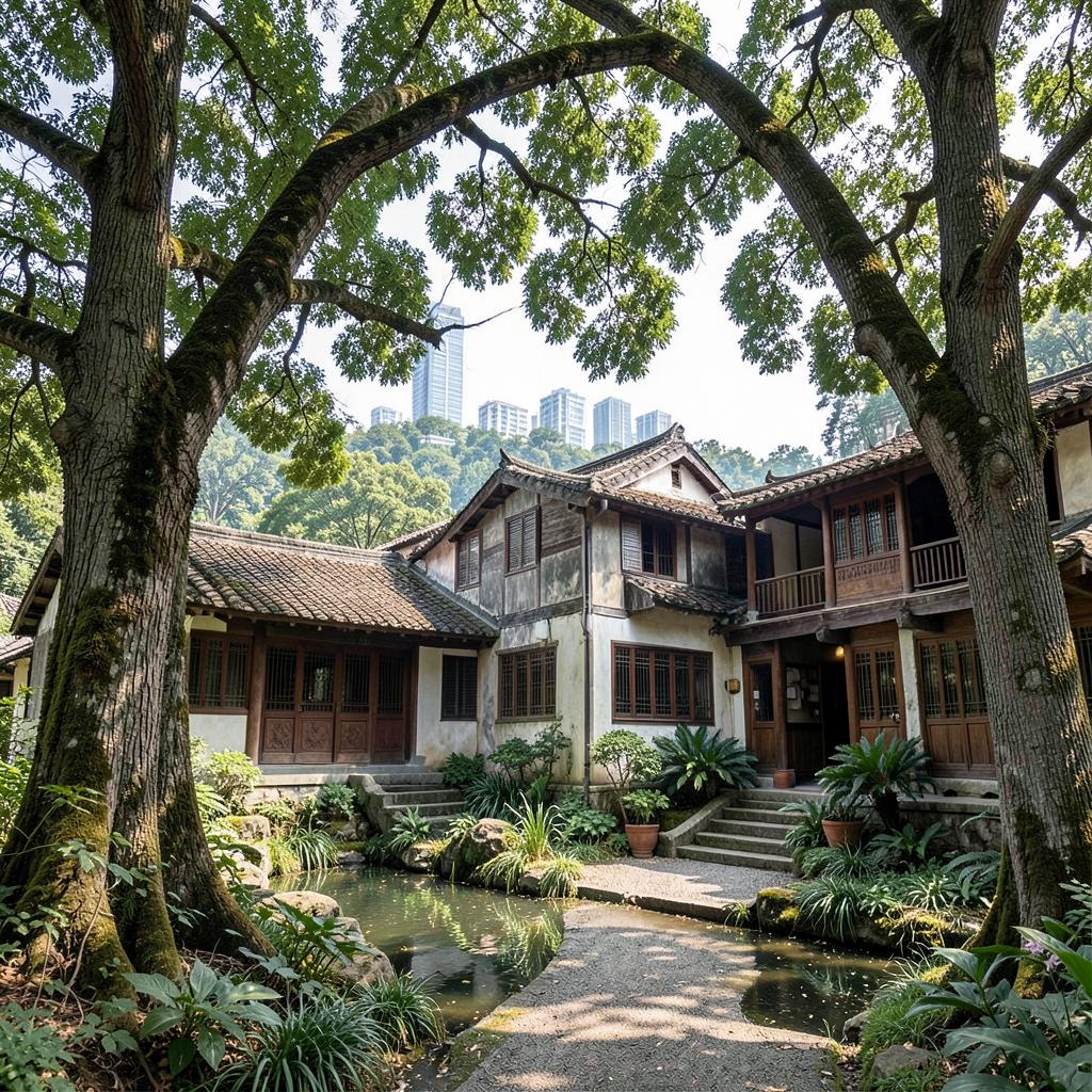 Maisons anciennes et camphriers d'Amanyangyun