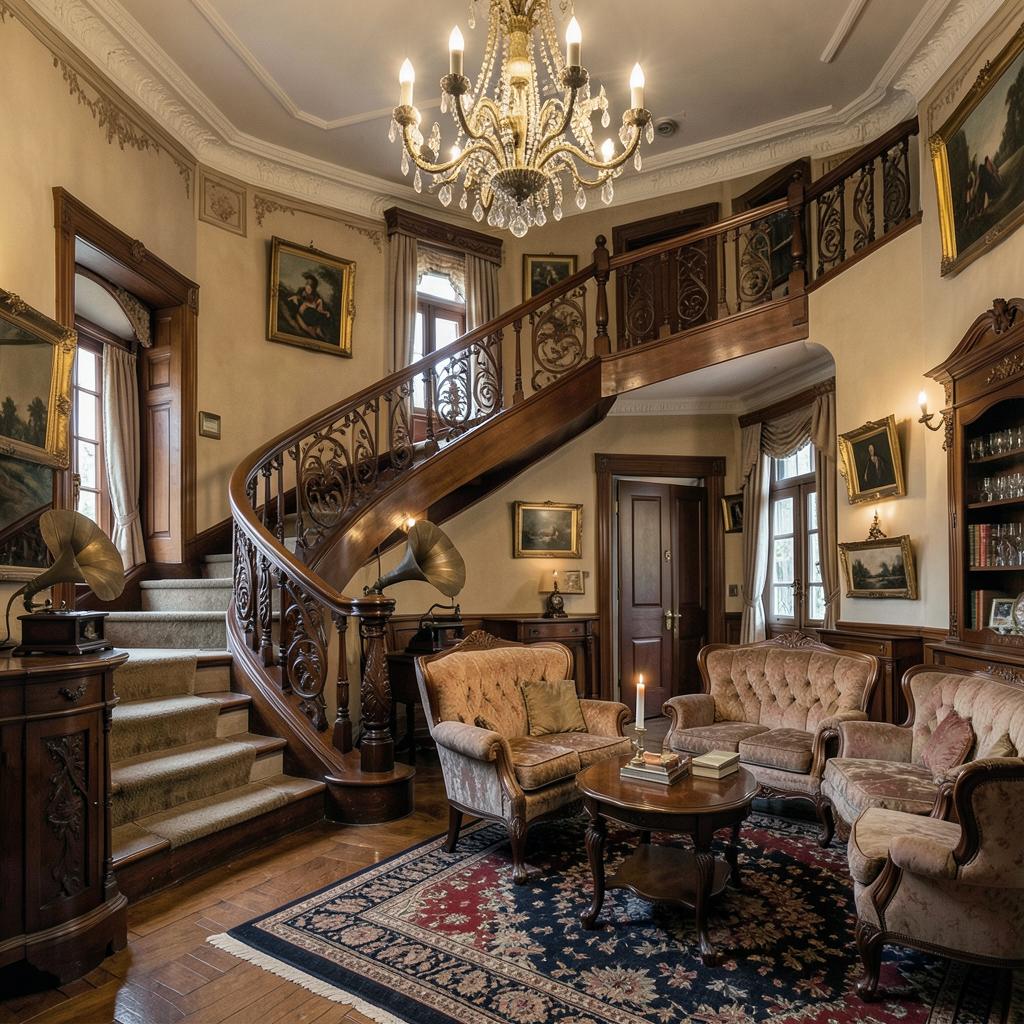 Escalier et salon ancien du Mansion Hotel Shanghai